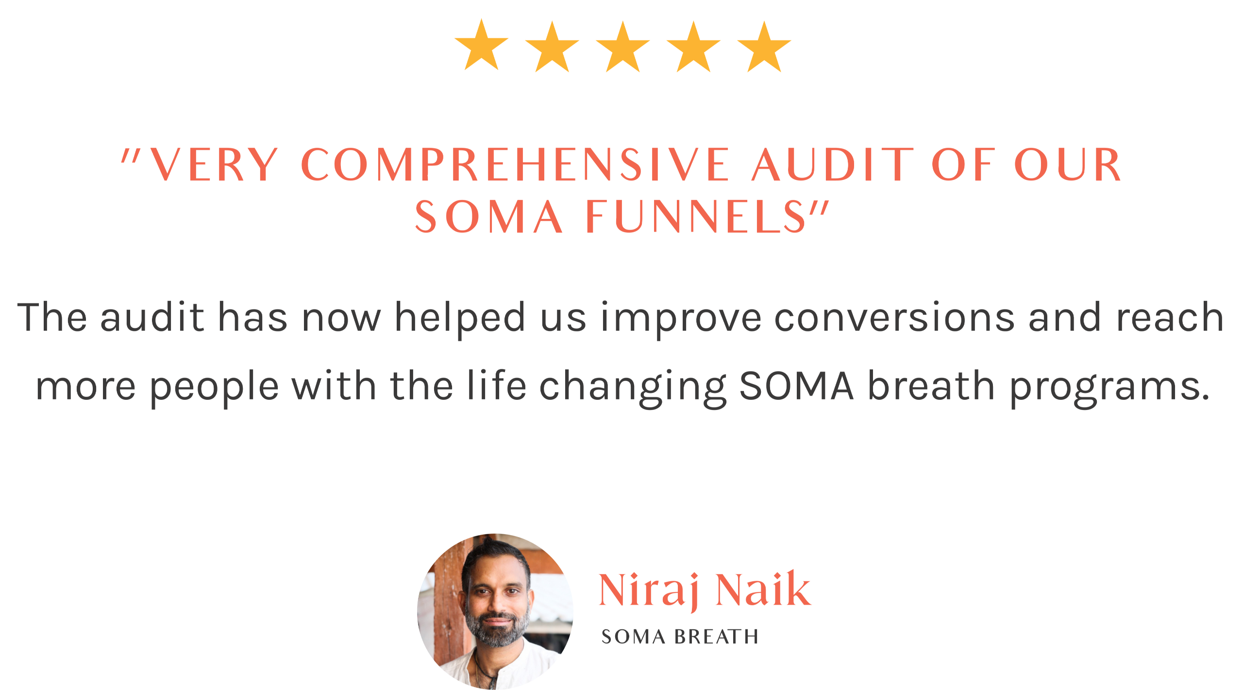 A raving review of a good marketing coach. Very comprehensive audit of our Soma funnels.
