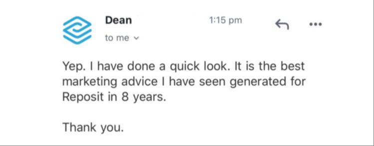 Optimised Digital Review. It is the best marketing advice I have seen generated for Reposit in 8 years.