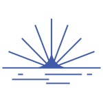 A stylised graphic of a sun setting over water.