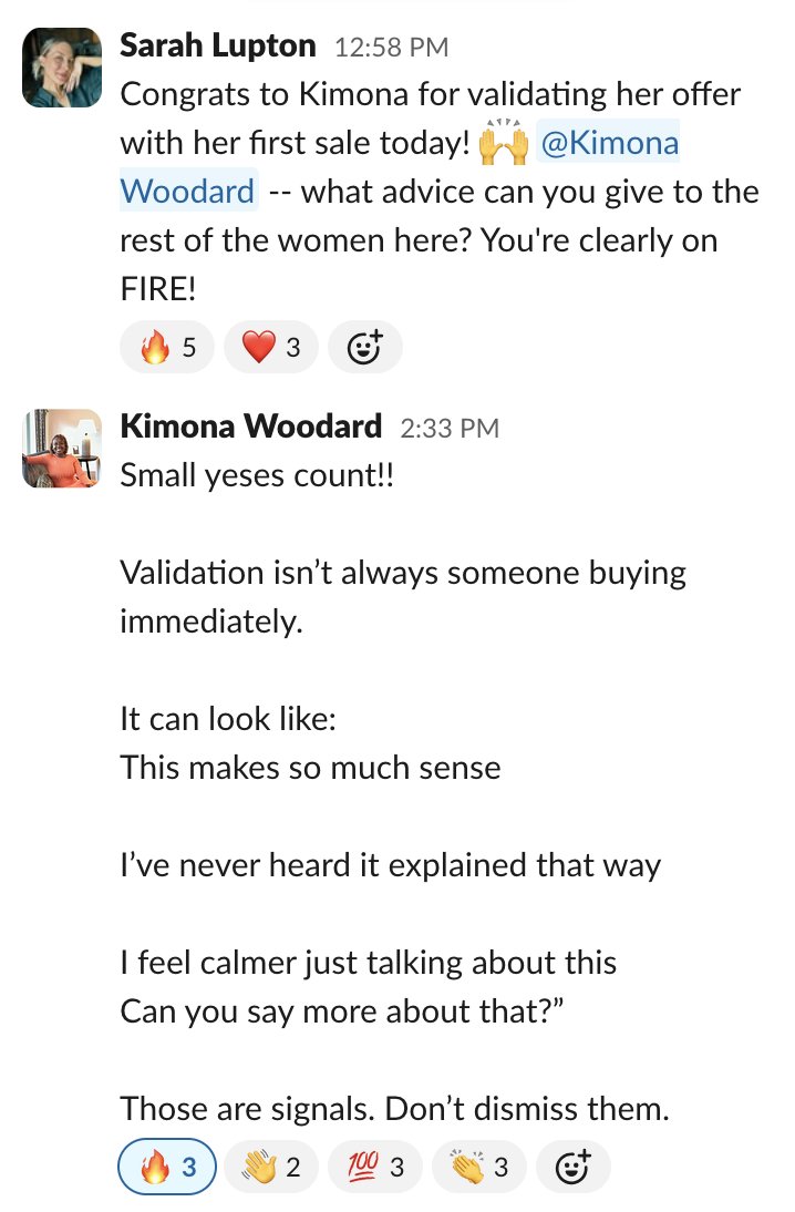 Slack: Kimona validated her offer with her first sale