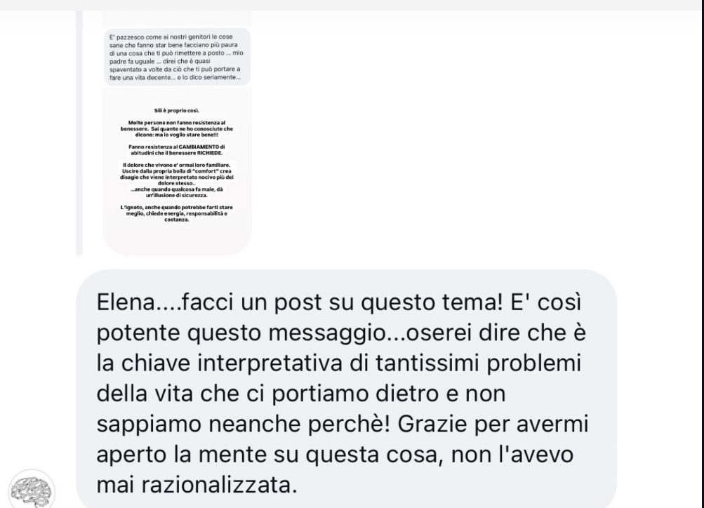 Messaggio ricevuto su Instagram: una lettrice racconta che le persone fanno resistenza al cambiamento di abitudini che il benessere richiede