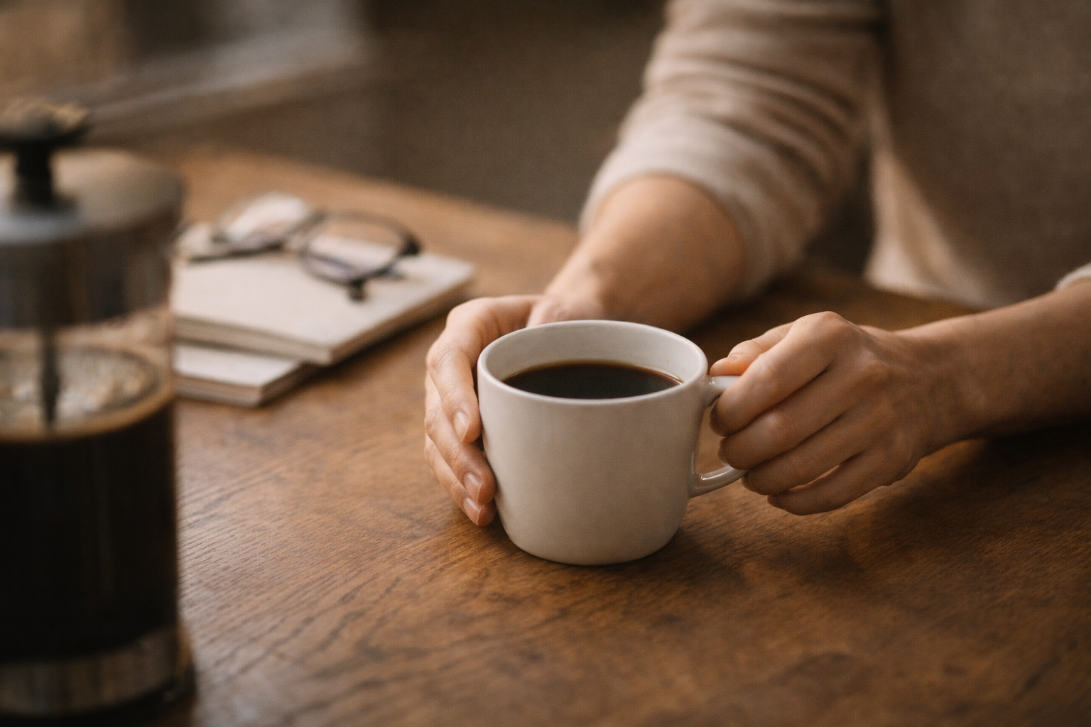 Caffè nel pomeriggio mano che prende caffè nel pomeriggio per stanchezza