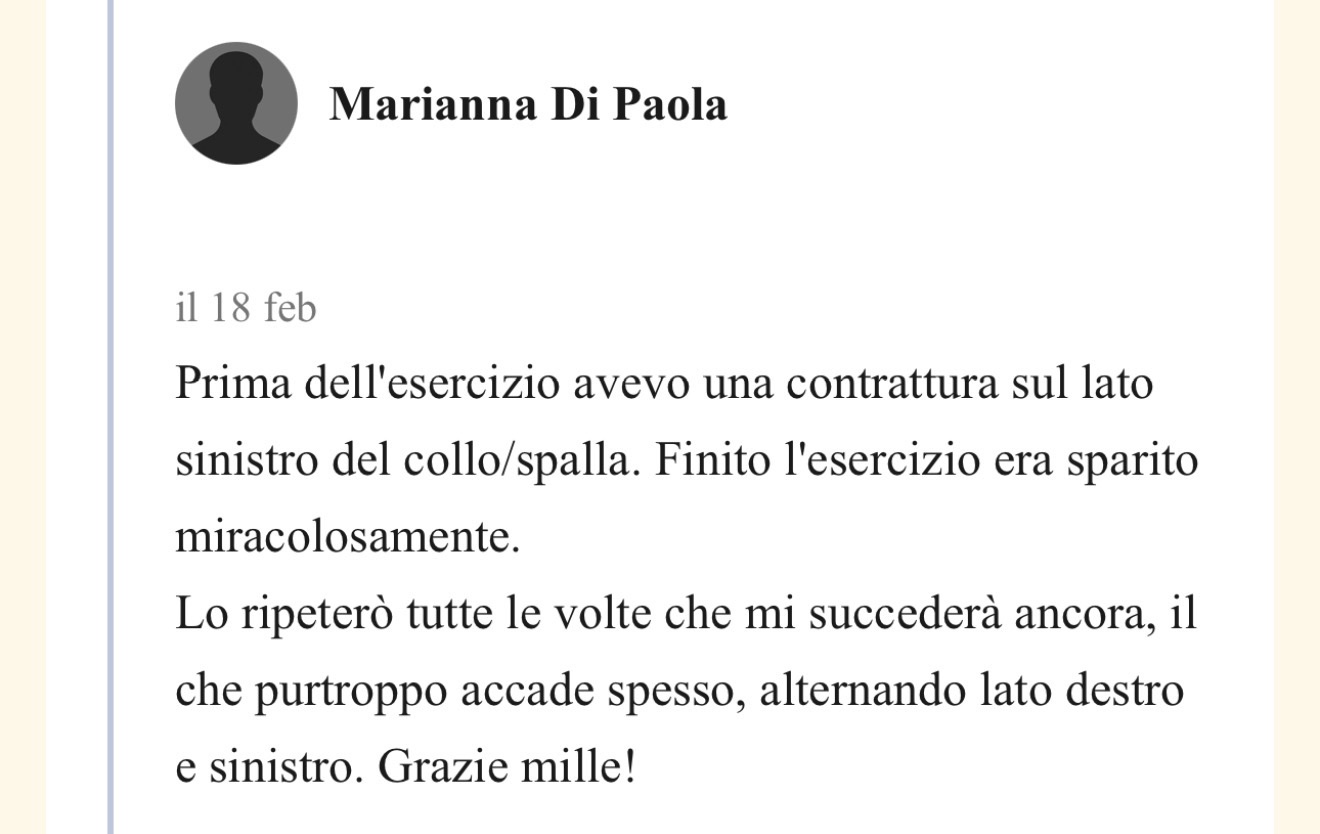 Testimonianza di una koelina: contrattura al collo sparita dopo l'esercizio della lingua