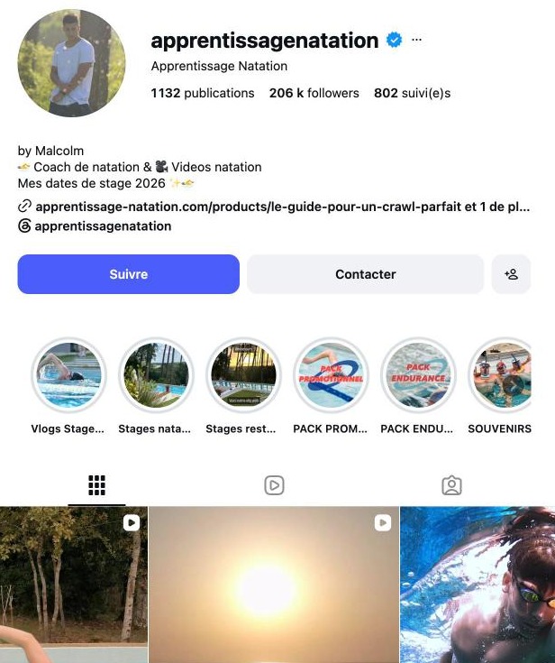 Compte Apprentissage Natation (Instagram)