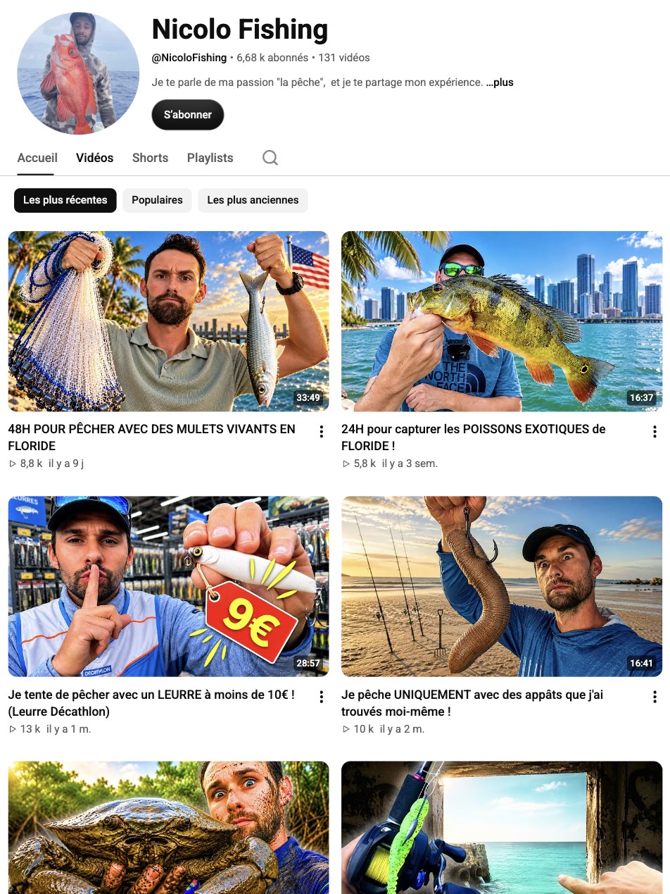 Compte Nicolo Fishing (YouTube)