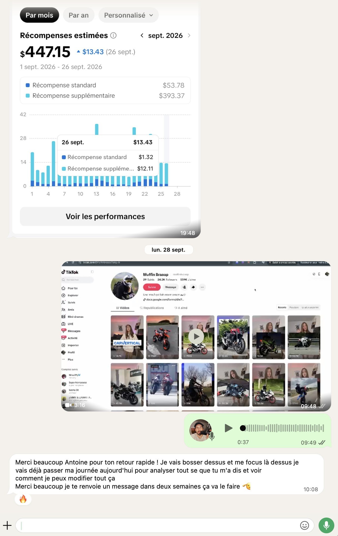 Vraie conversation WhatsApp avec un client du One One
