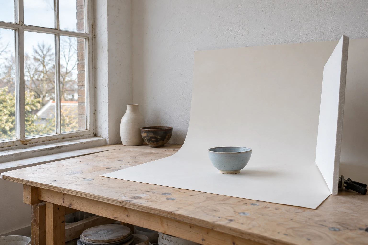 A simple window-lit ceramic photography setup