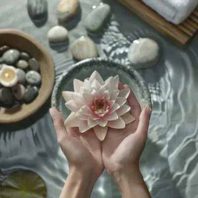 Calming holistic wellness ritual with lotus flower for deep stress relief