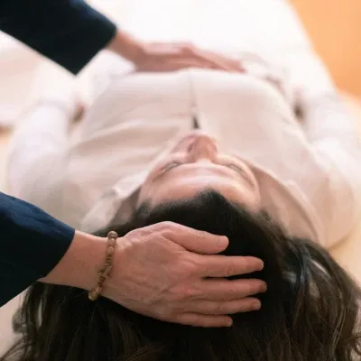Energy healing session promoting deep relaxation and stress relief