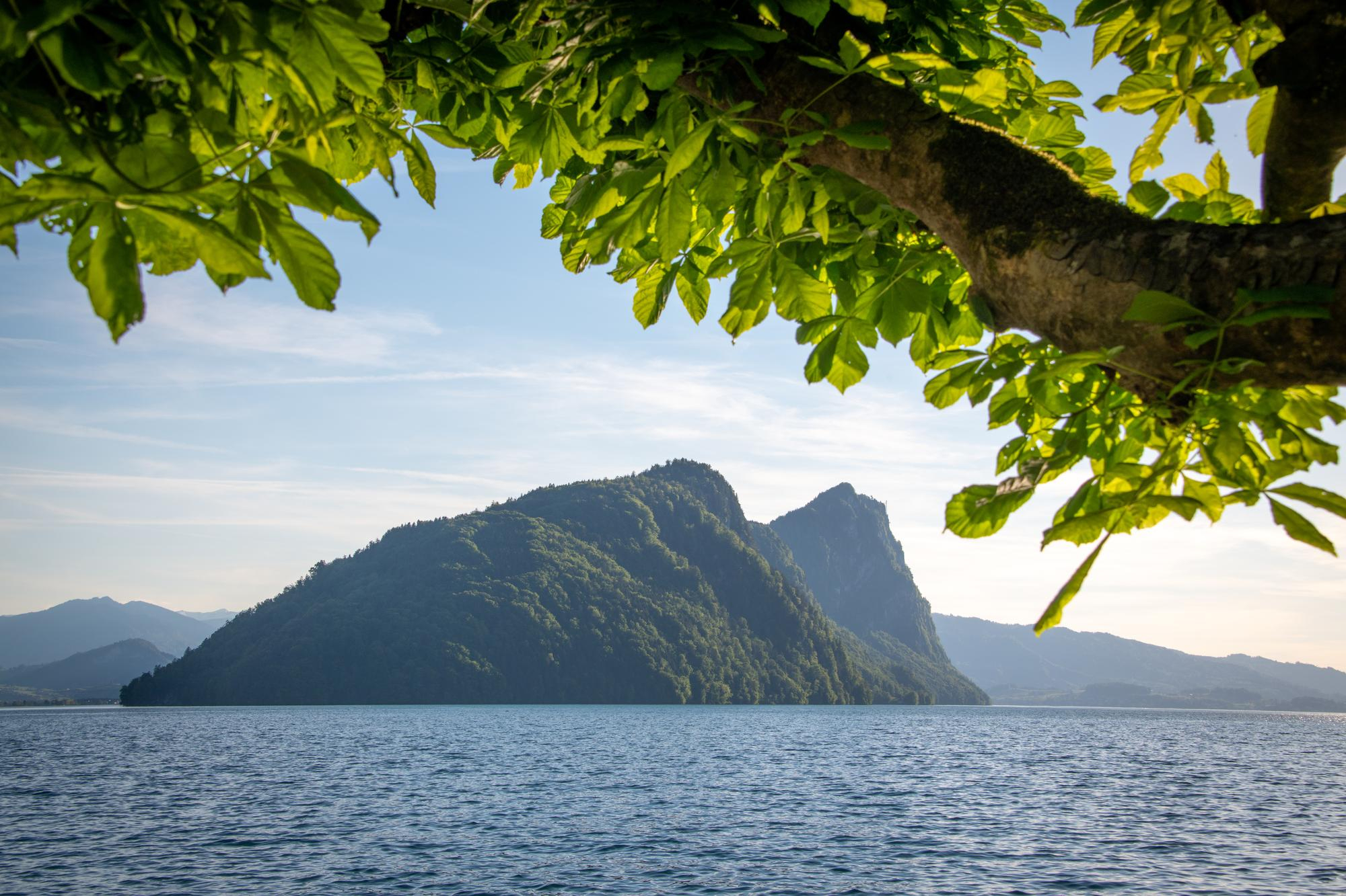 Lake and mountains in the distance