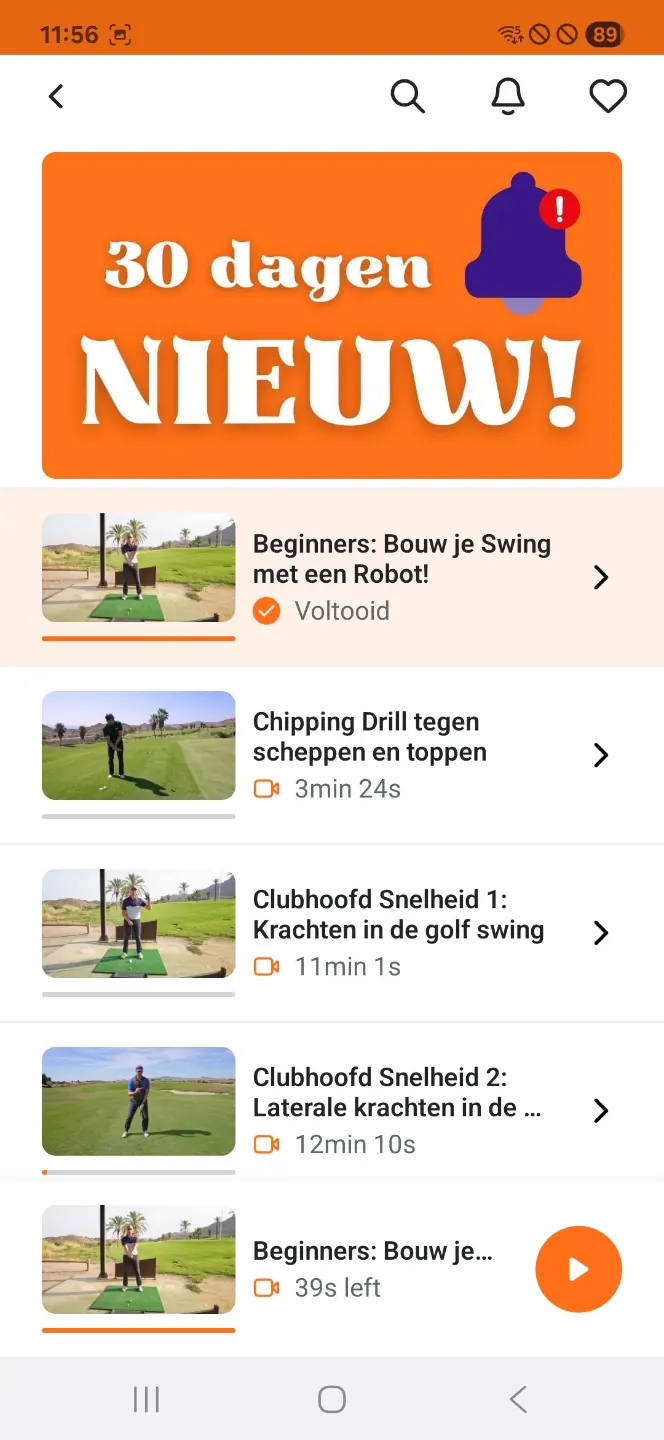 Golfrijk-lessen in de mobiele app