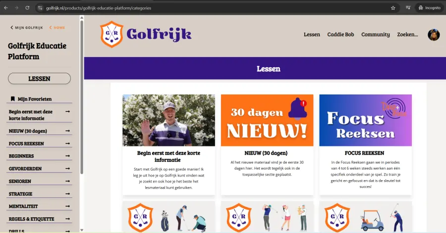 Het Golfrijk Educatie-platform met lessen, nieuwe content en Focus Reeksen
