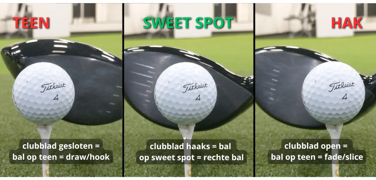 Raakpunt op de hak van het clubblad bij een slice