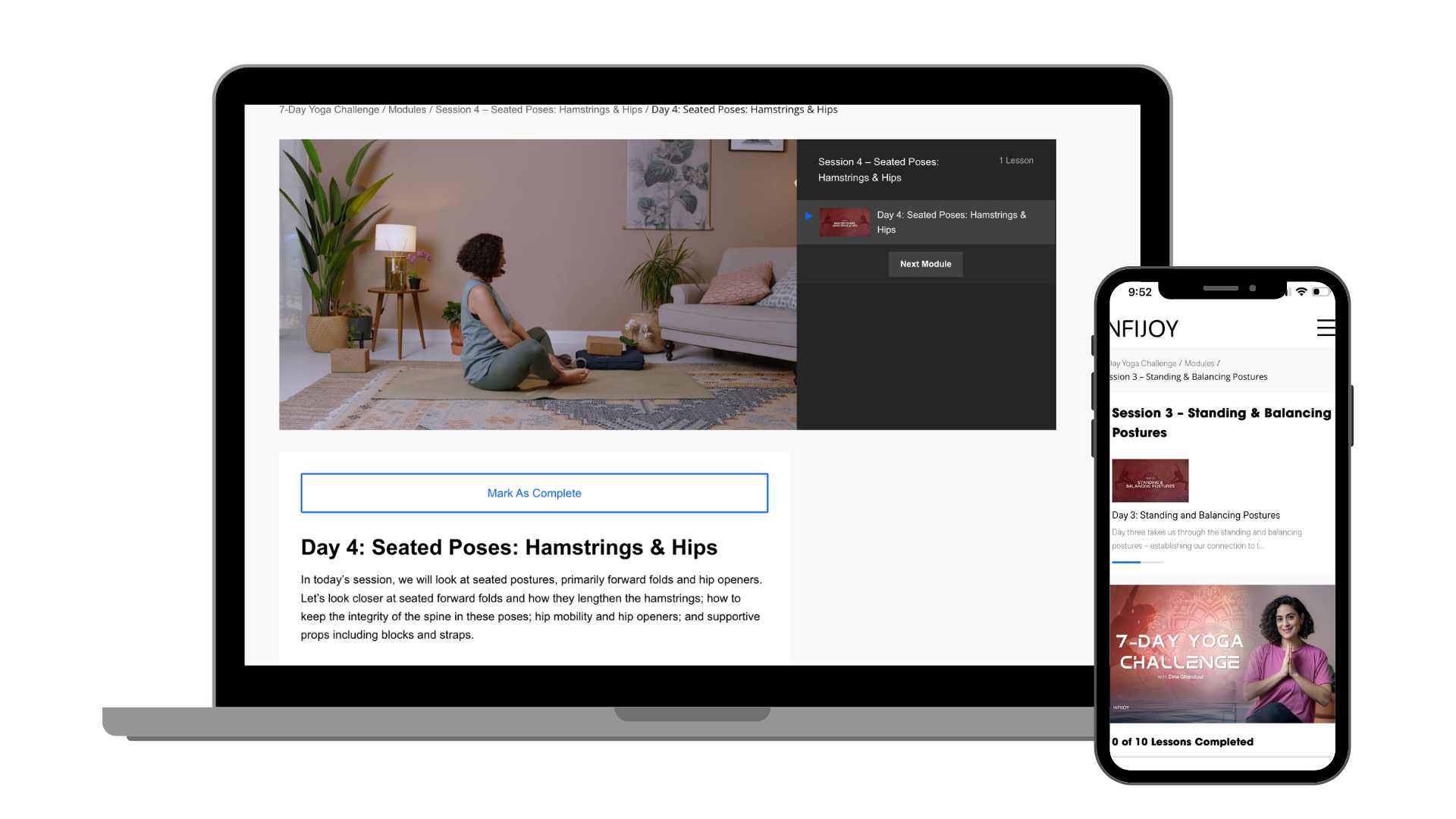 The 7-Day Yoga Challenge shown across digital devices