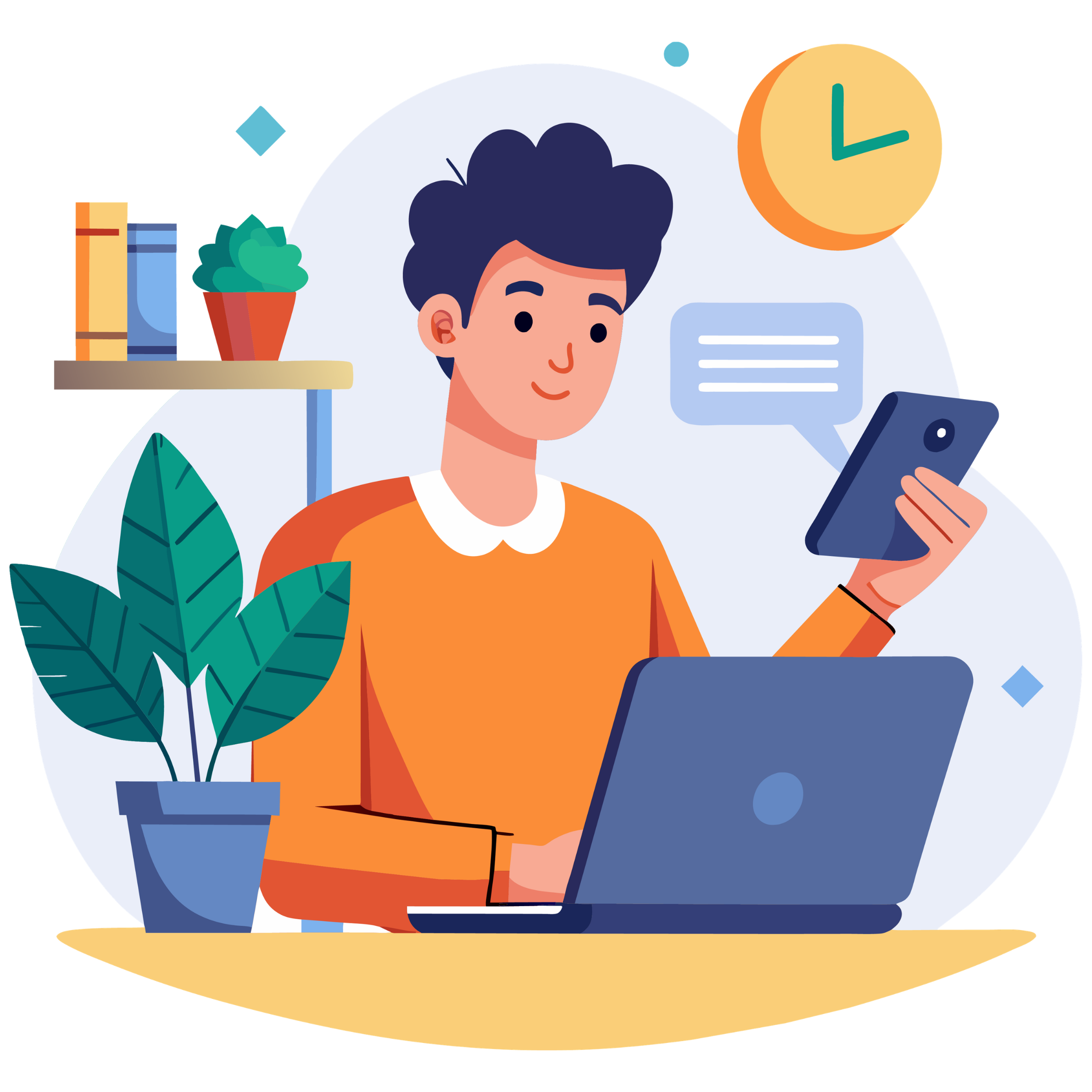 Illustration of low motivation and disconnection in a hybrid workplace