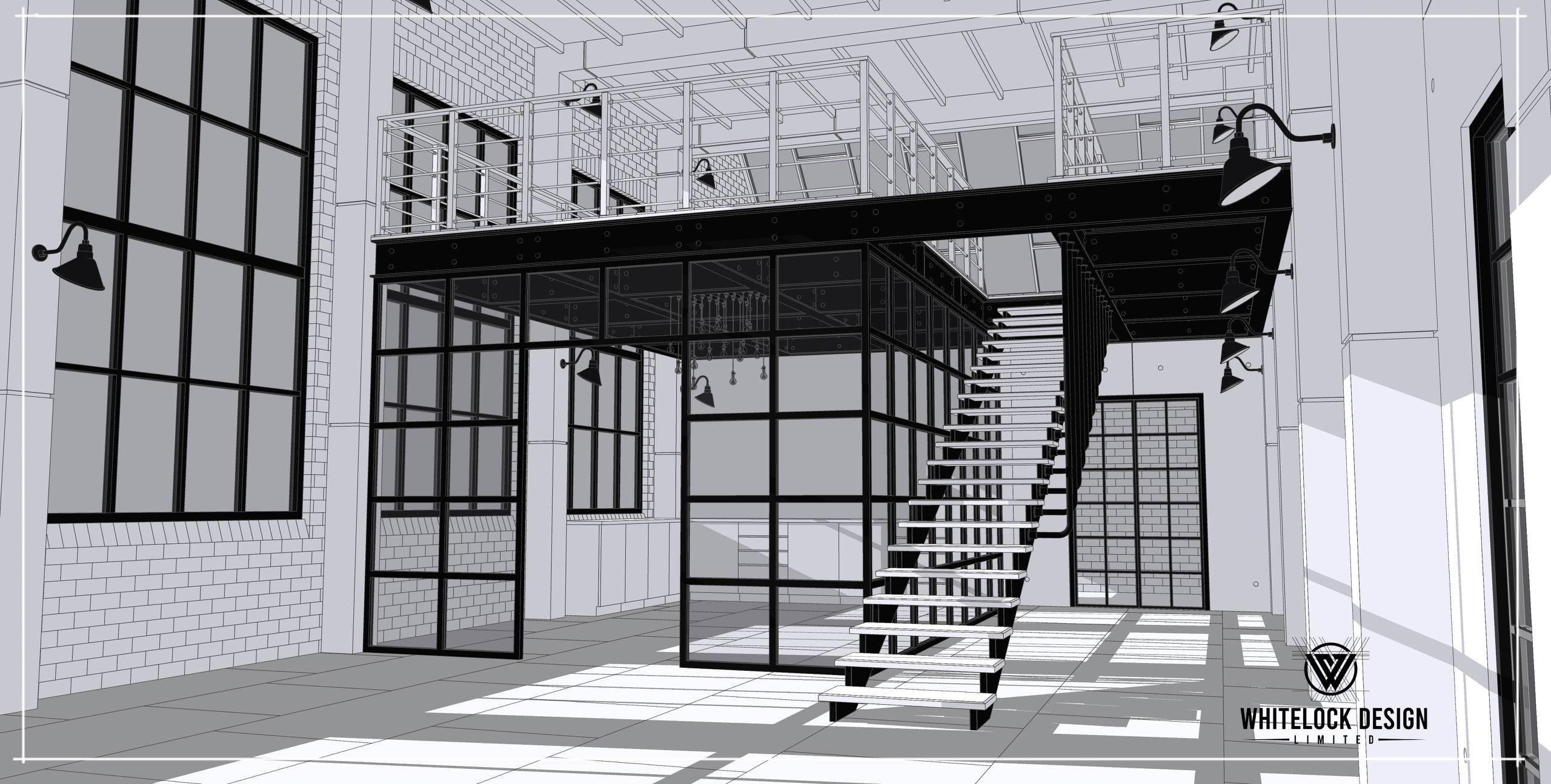 A picture of the drawing we will complete in the tutorial. a construction drawing plan and elevation of a New York loft apartment