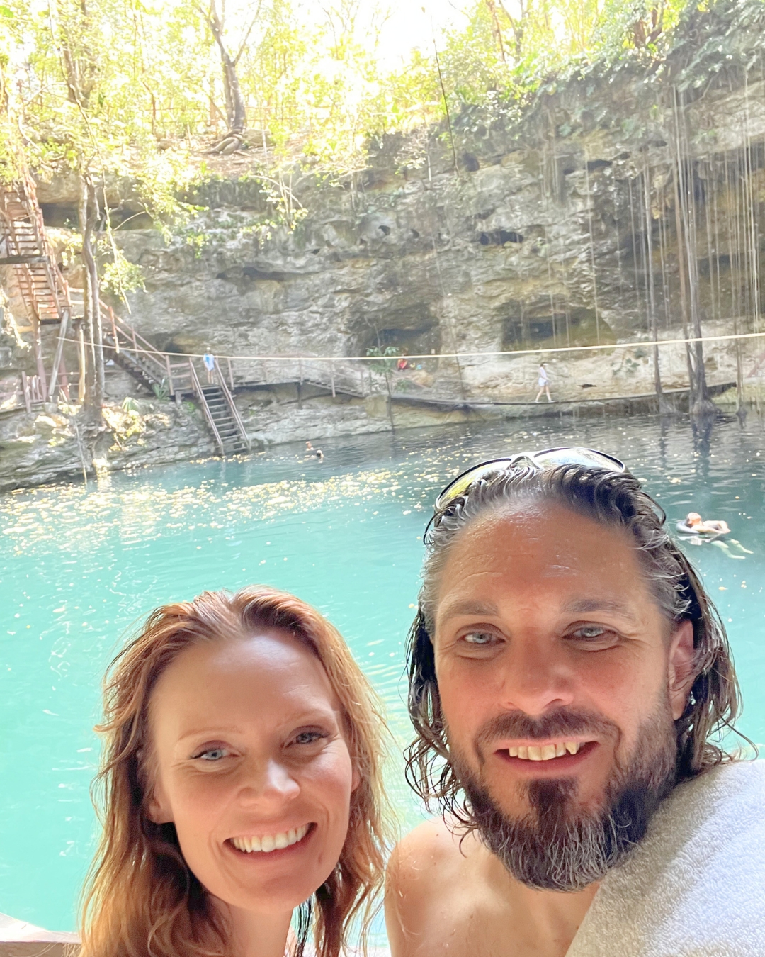 JJ and Michael at a cenote in Yucatán