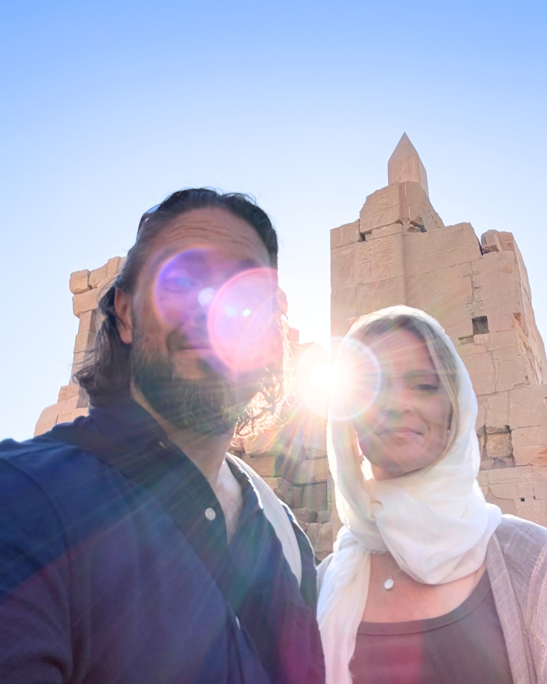 JJ and Michael Brighton at Karnak Temple in Egypt