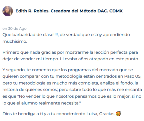 Mensaje de un alumno en la academia