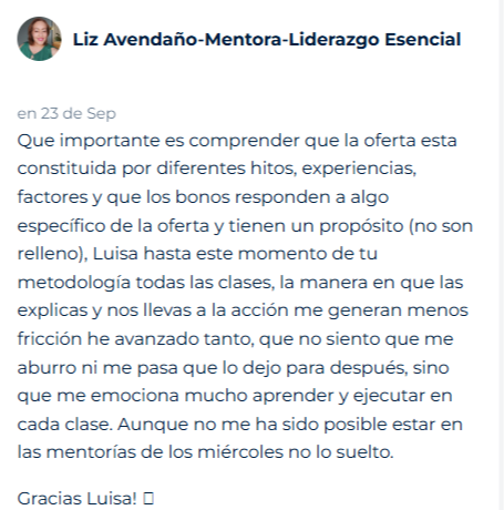 Mensaje de un alumno en la academia