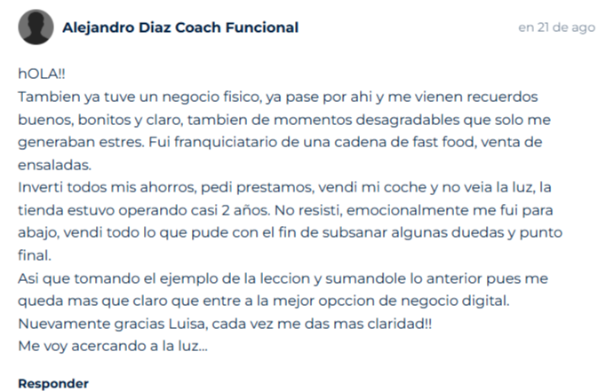 Mensaje de un alumno en la academia