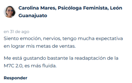 Mensaje de un alumno en la academia