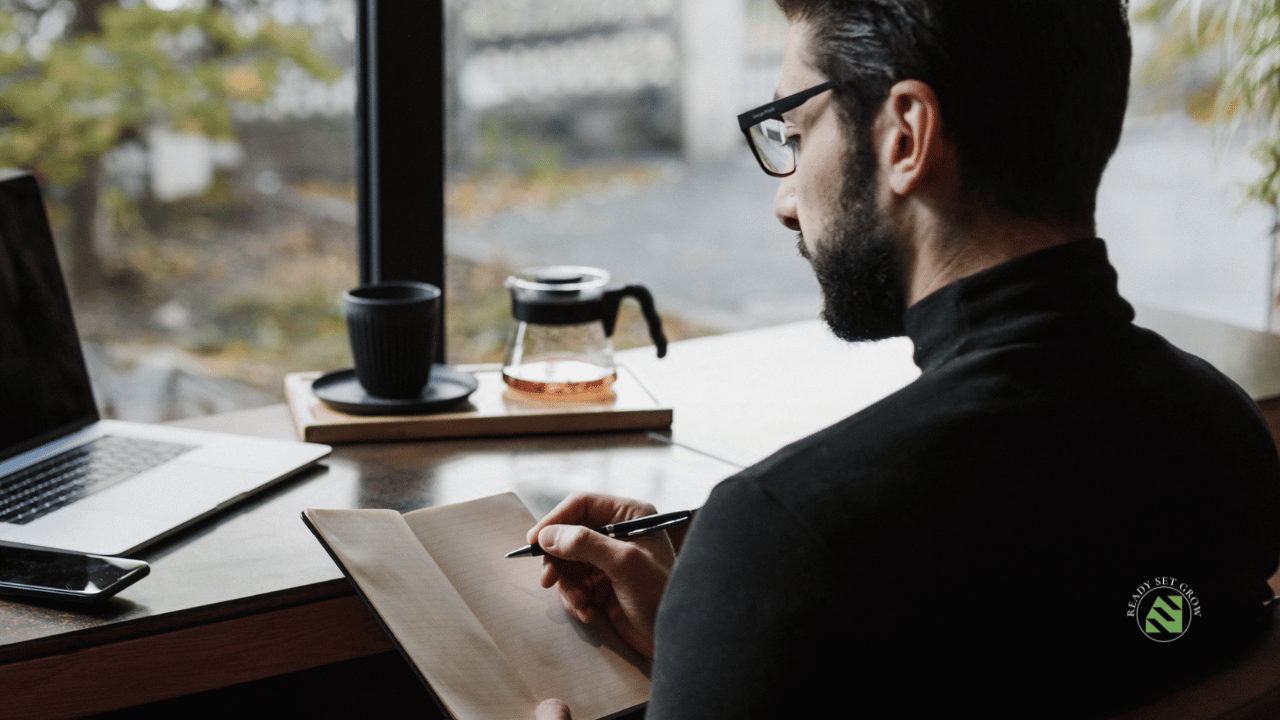 entrepreneur quietly reflecting before beginning the workday