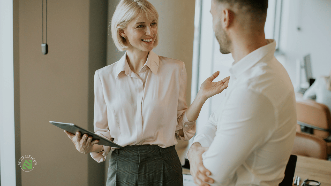 Two business professionals speaking