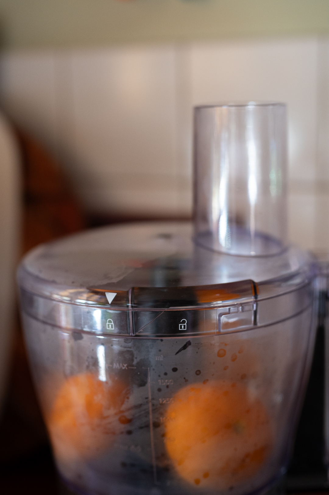 Cooked satsumas in the food processor ready to blend