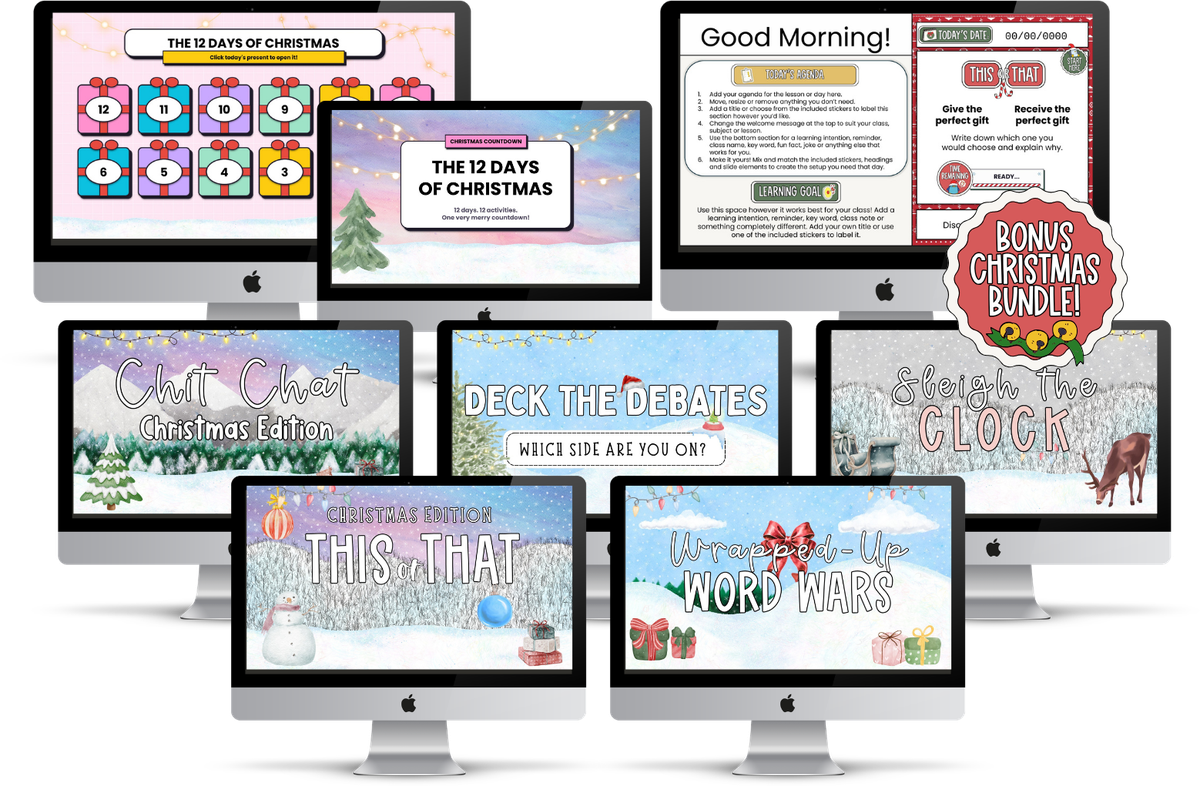 The End of Year Christmas Bundle: 12 Days of Christmas, Christmas agenda slides and 5 Christmas brain breaks
