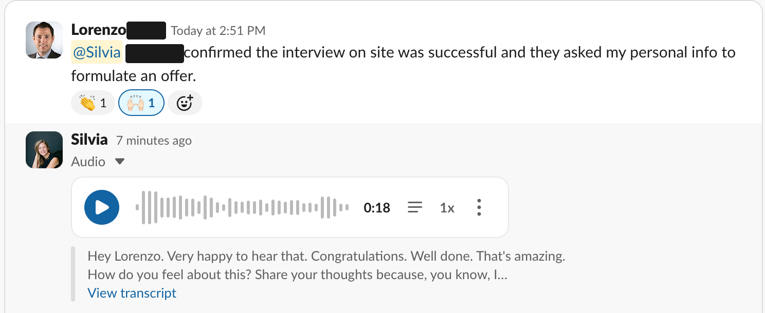 Lorenzo says his on-site interview was successful and the company asked for his details to prepare an offer.