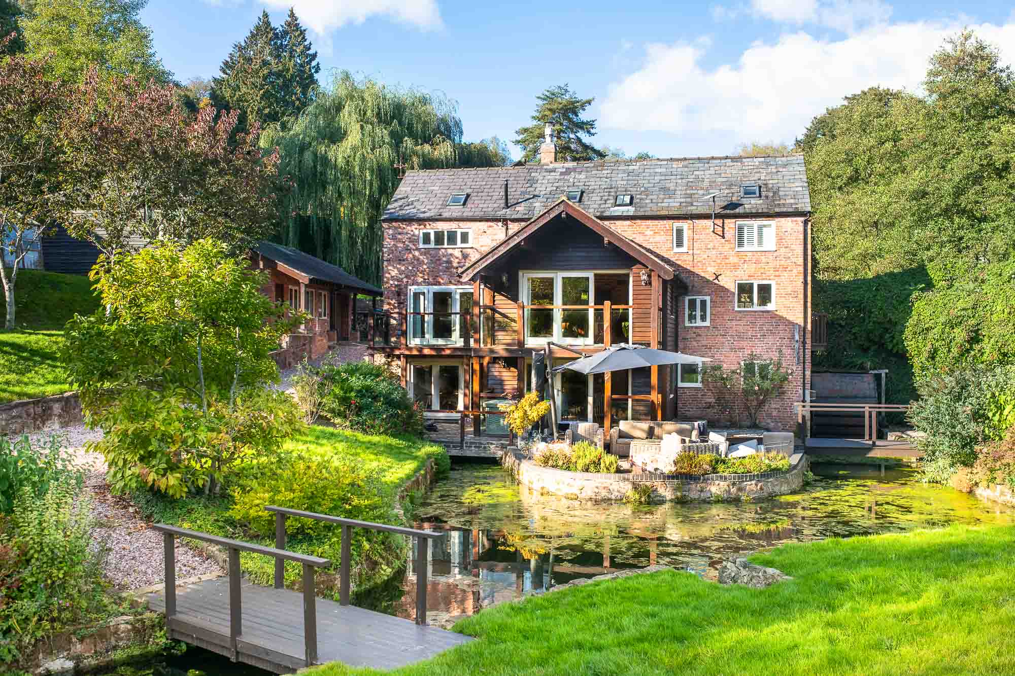 The retreat house beside the pond and gardens