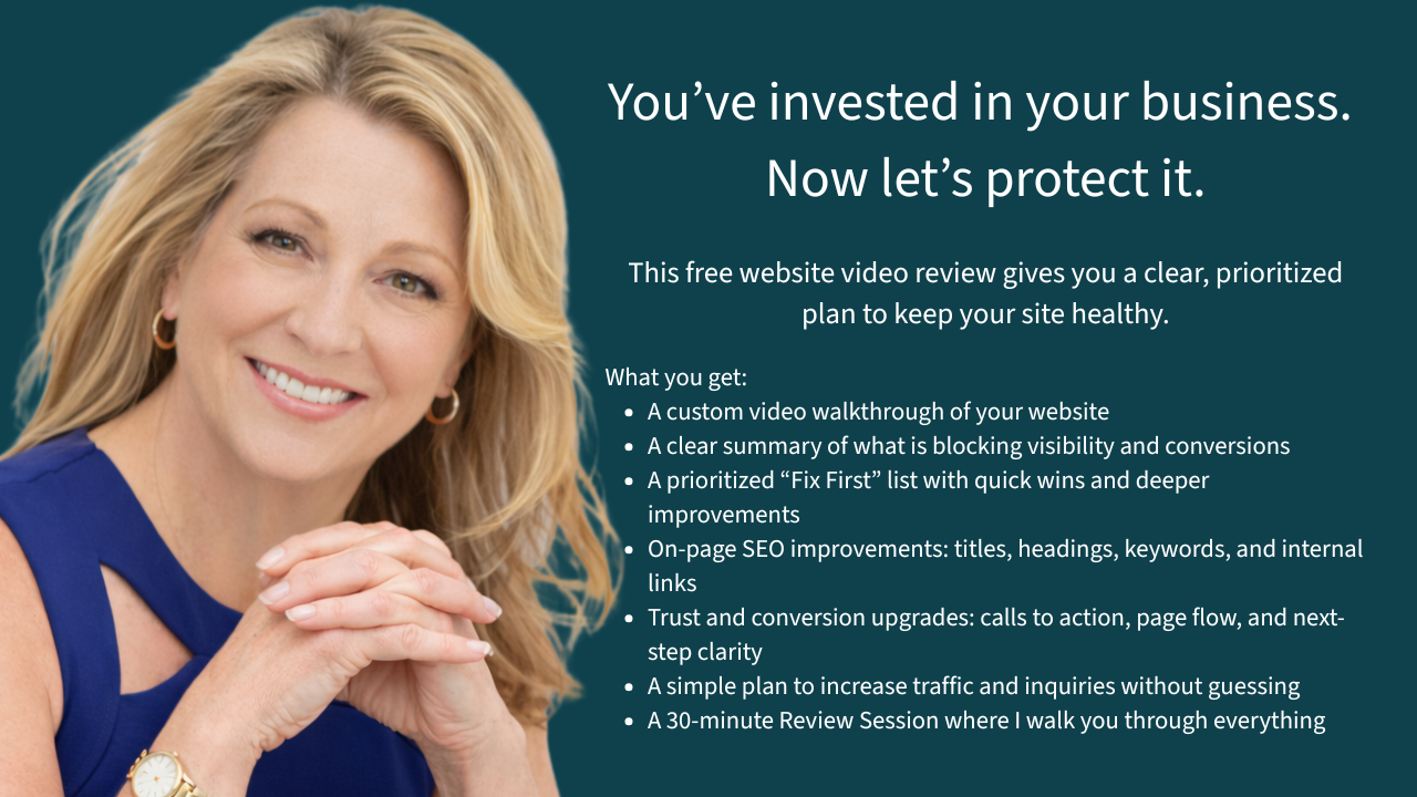 Popup graphic inviting coaches, therapists, and practitioners to request a free website visibility audit to improve clarity, trust signals, and inquiries.