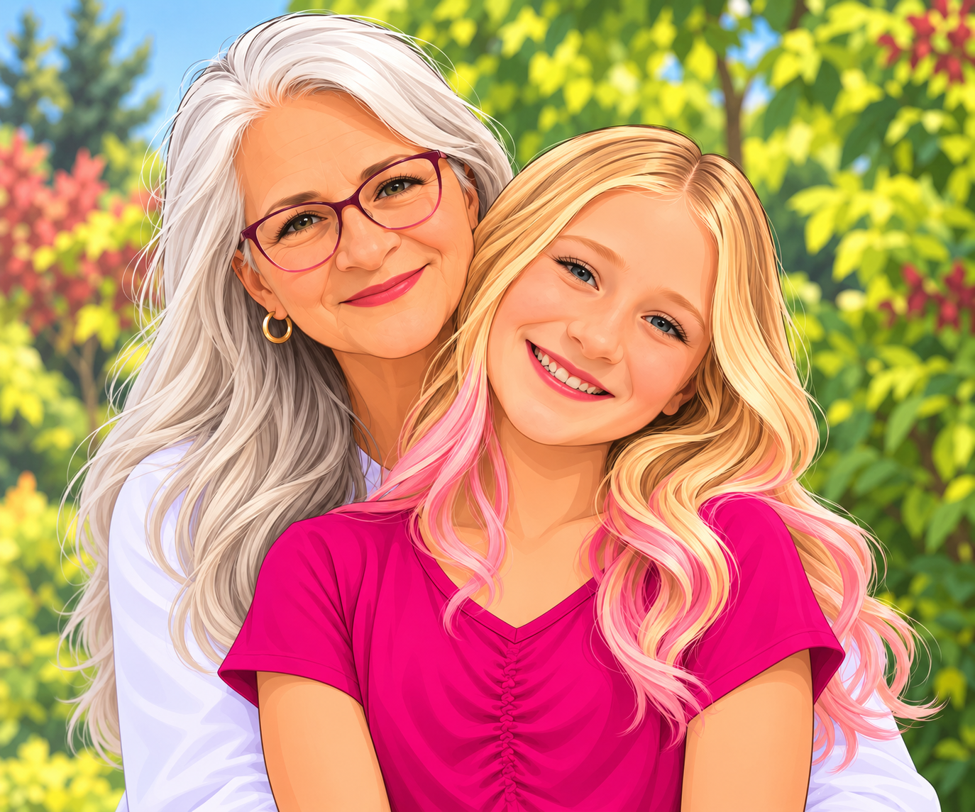 Cartoon illustration of Granny and Goldie