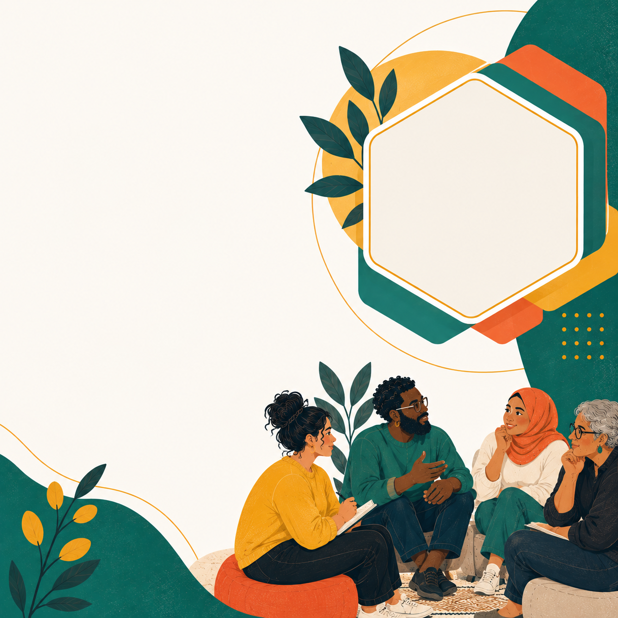 Illustrated group of people in warm conversation