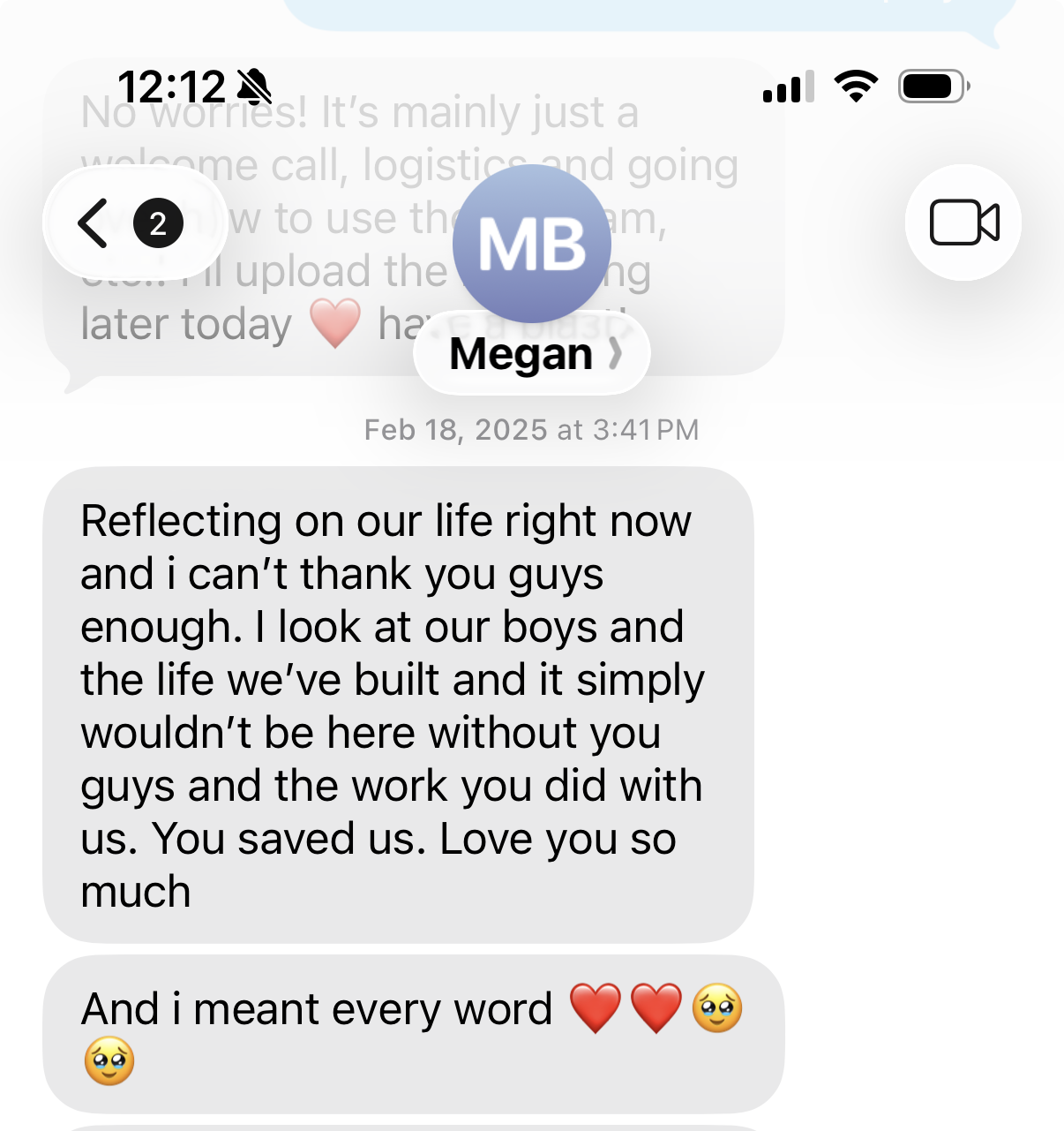 Text message from Megan: You saved us