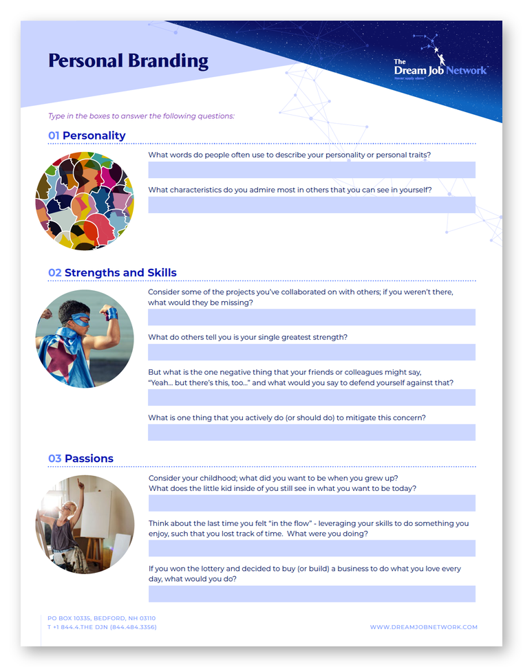 Preview of the Personal Branding Worksheet from The Dream Job Network