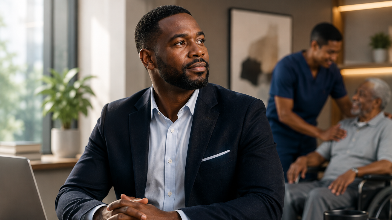 Jerald Cosey reflecting on his healthcare leadership journey from pharmaceutical sales to nursing assistant and administrator