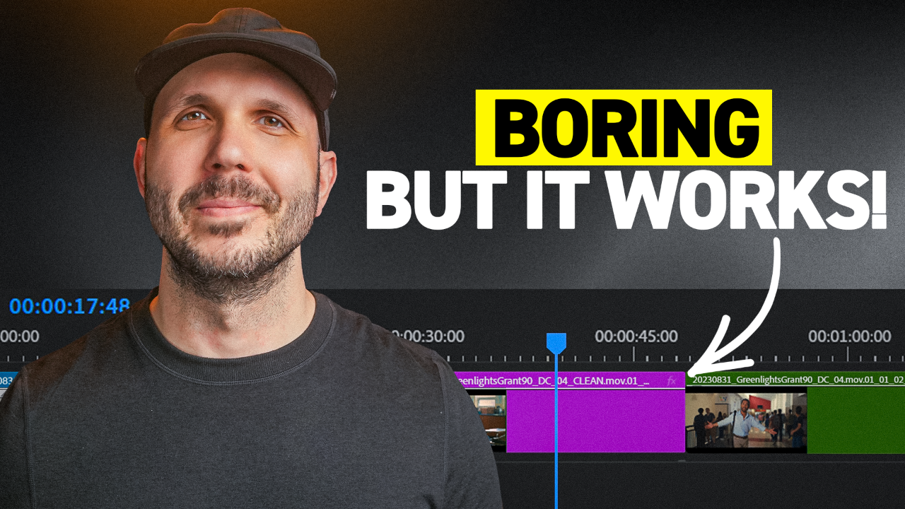 Video editor practicing intuitive cutting exercise with timeline showing three shots and emotional target written on paper