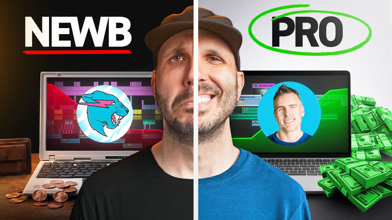 Professional video editor working at computer setup with multiple monitors showing commercial editing timeline