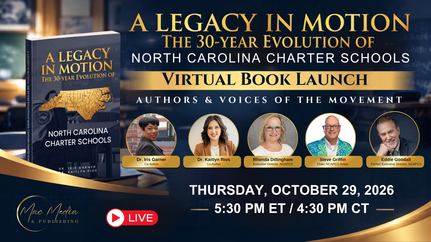 A Legacy in Motion Virtual Book Launch with co-authors Dr. Iris Garner and Dr. Kaitlyn Rios and Voices of the Movement Rhonda Dillingham, Steve Griffin, and Eddie Goodall