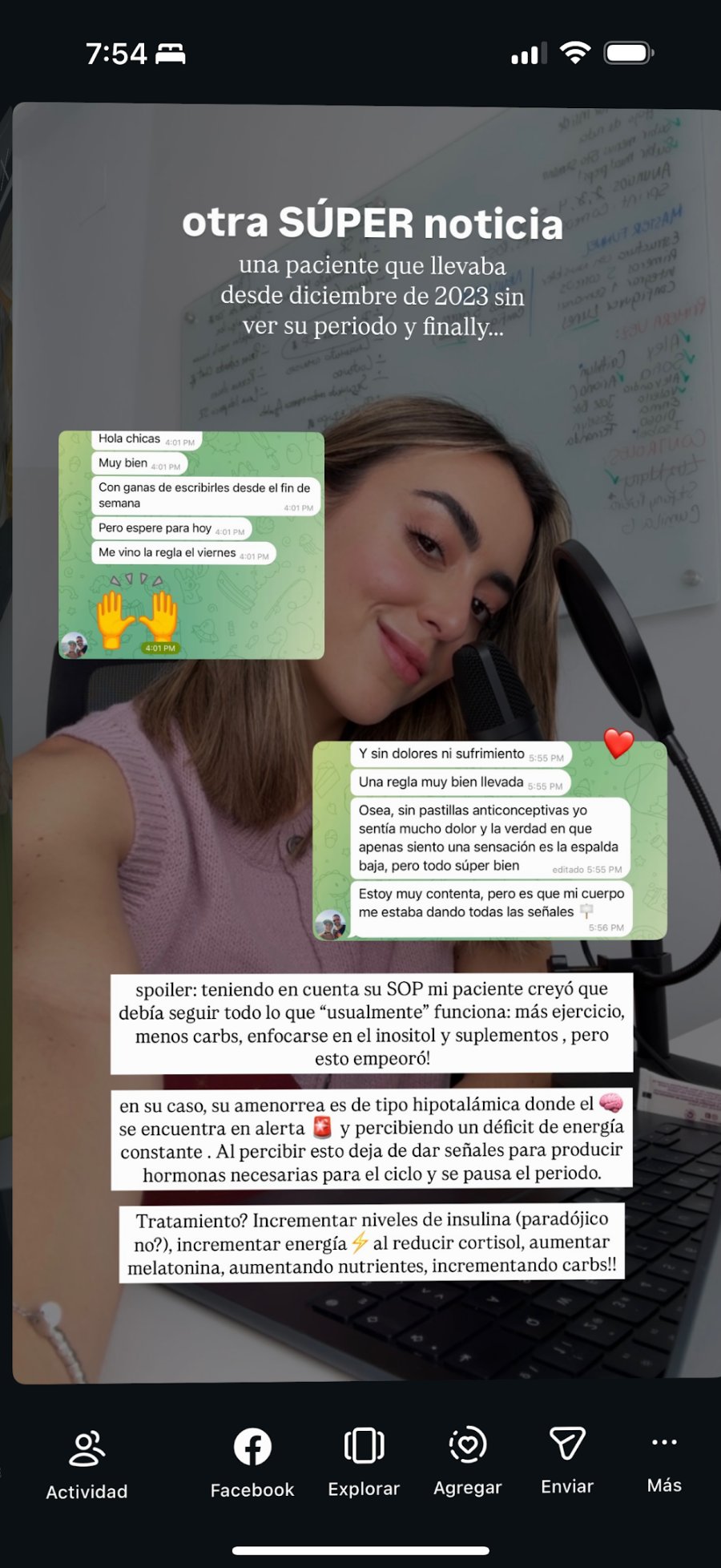 Captura del mensaje de una paciente