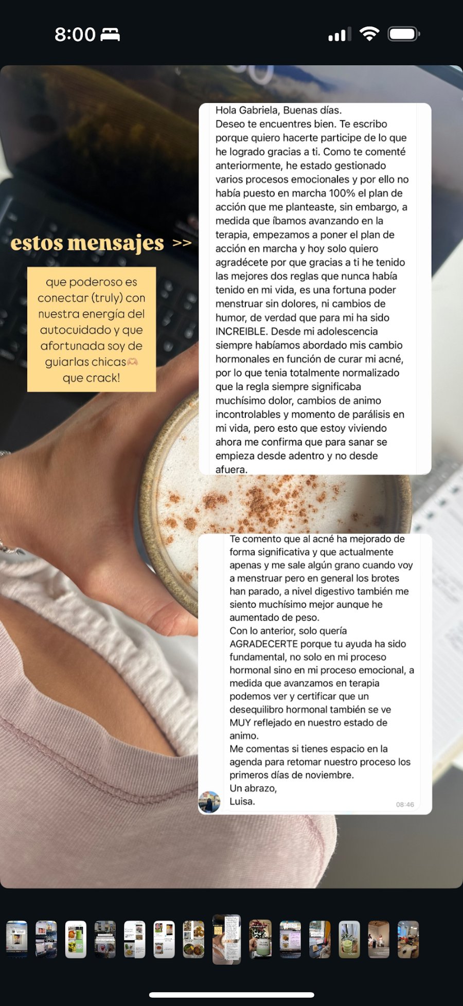 Captura del mensaje de Luisa