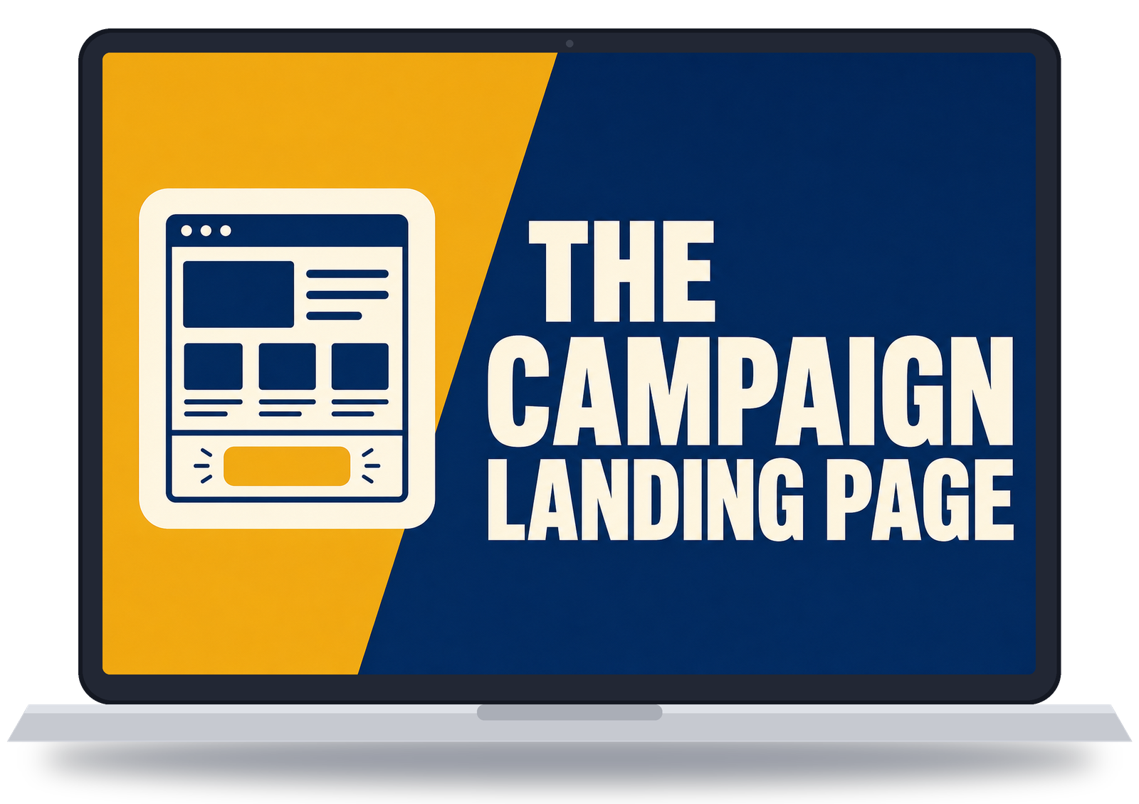Laptop showing the cover of The Campaign Landing Page course