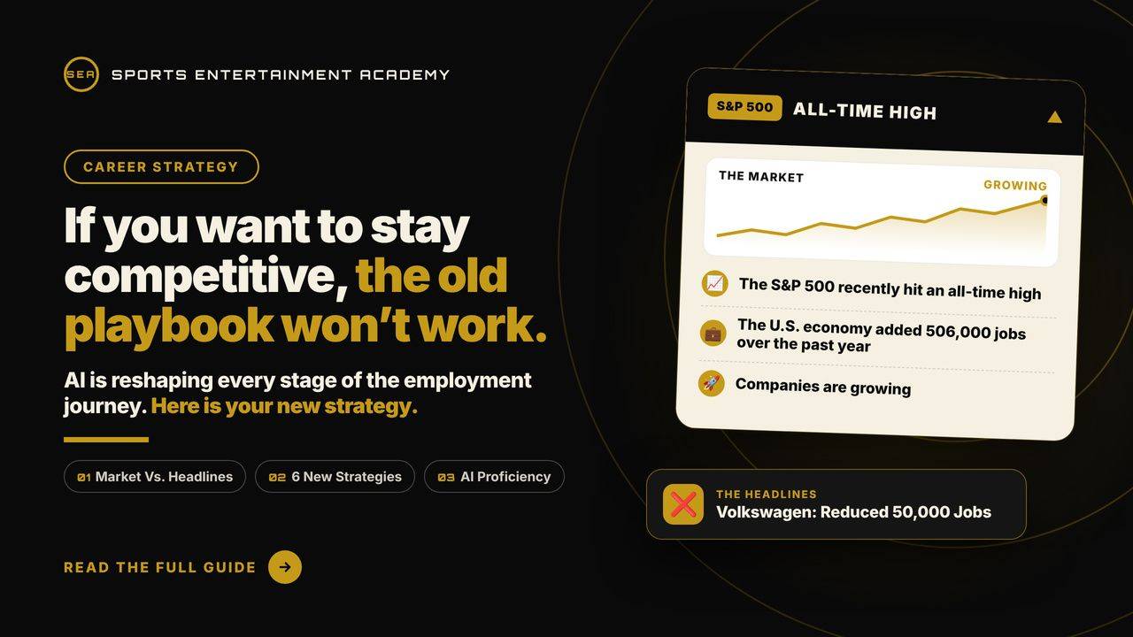 Career strategy guide showing the stock market at an all-time high while Amazon, Oracle and Meta cut jobs, with six ways to stay competitive in the job market