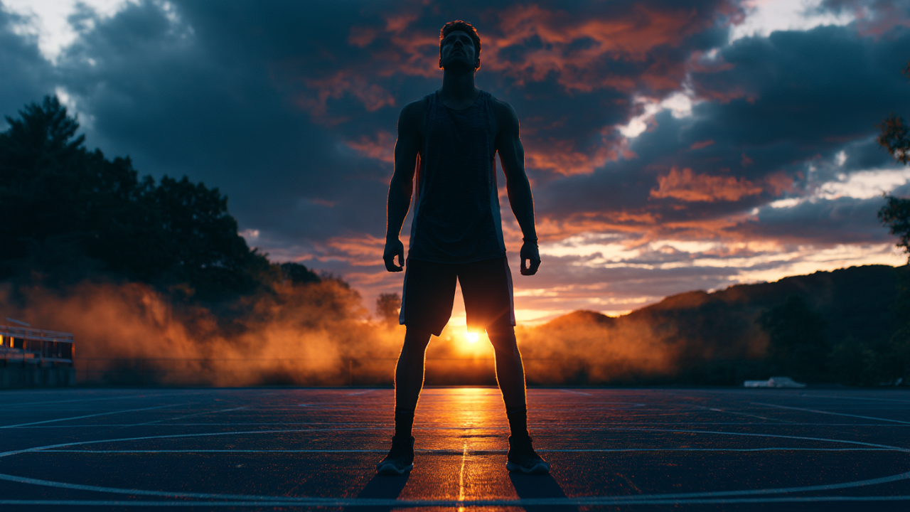 Atleet silhouet bij zonsondergang - mentale kracht en mindset mastery