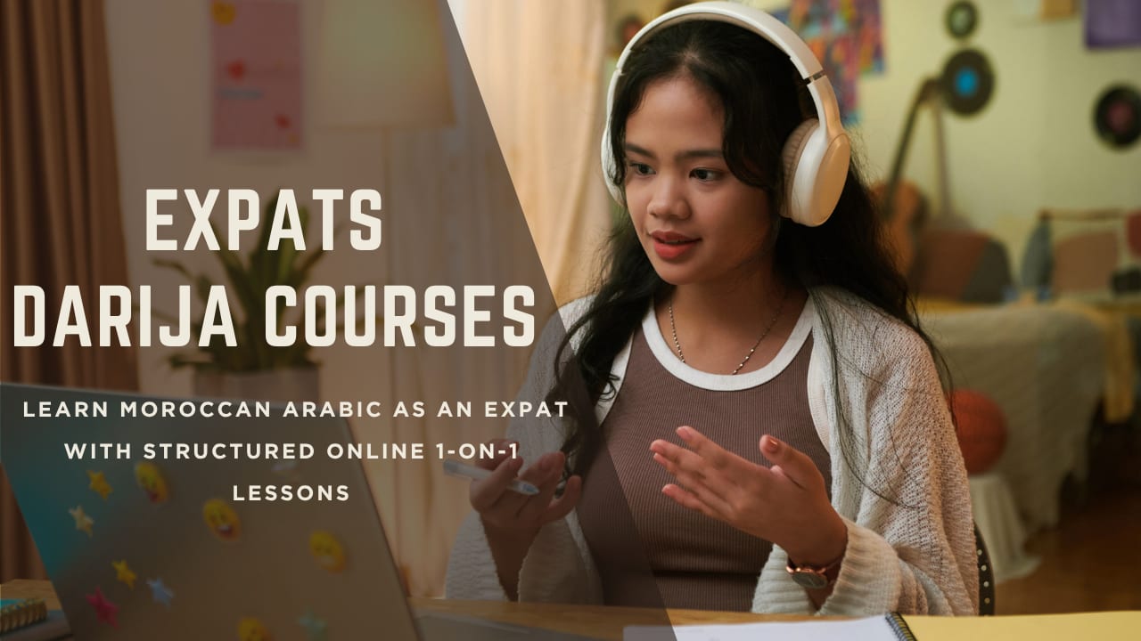 Expat learning Darija online in Morocco with laptop and Moroccan Arabic teacher