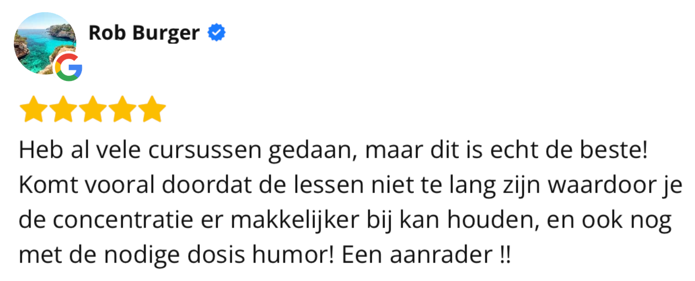 Ghislain Rook geeft 5 sterren en benadrukt sterke verbetering in uitspraak en goede cursusmaterialen