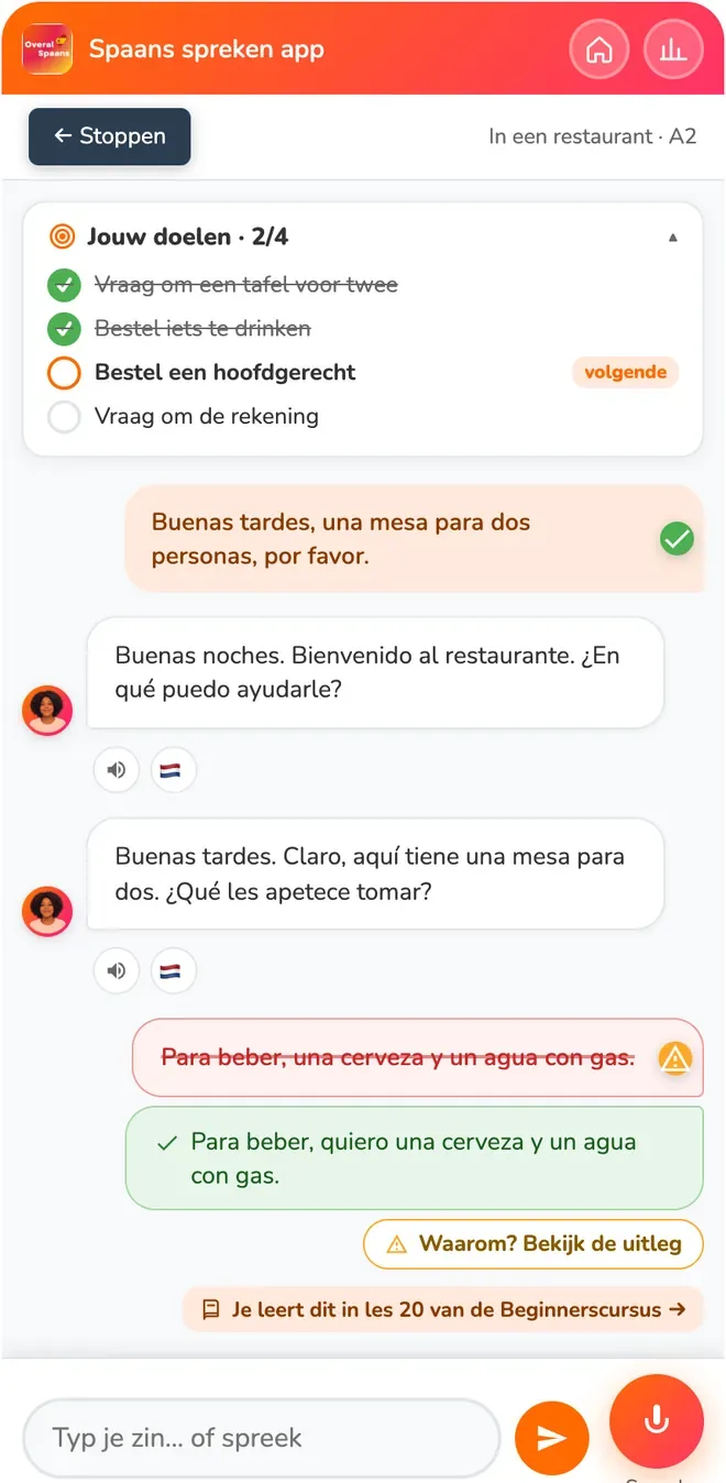 Een rollenspel in een restaurant met een doelenlijst waarvan er twee van de vier zijn afgestreept