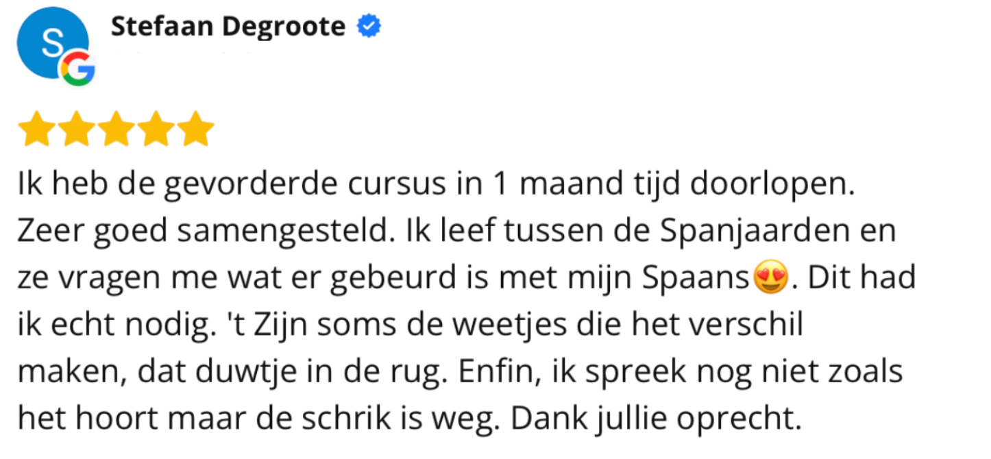 Mariska Claase geeft 5 sterren en complimenten na het volgen van de gevorderdencursus Spaans